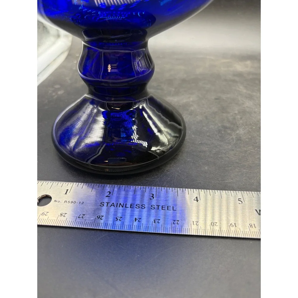 Vintage Cobalt Blue Glass Brandy Snifter Oversized Goblet Pedestal Glassware
